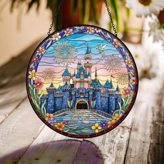 Tinkerbell Disney Castle Stained Glass Suncatcher, Magic Kingdom Suncatcher, Disney Castle Window Hanging, Disney Fairytale Suncatcher