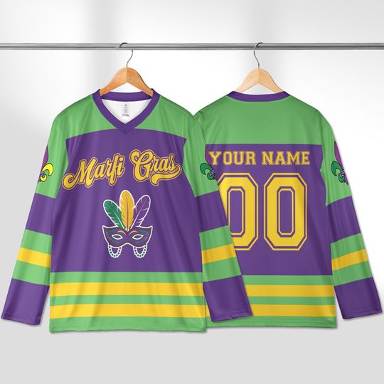 Discover Personalized Mardi Gras Hockey Jersey, Custom Name Mardi Gras Hockey Jersey, Hockey Jersey Uniform For Hockey Fans, Mardi Gras Outfit