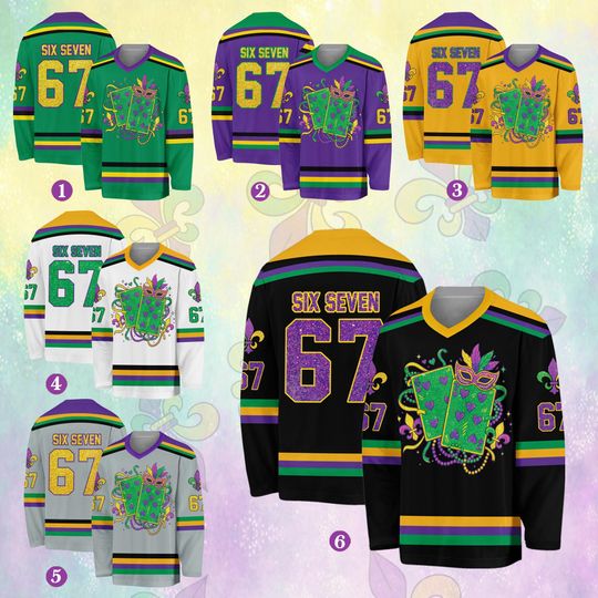 Discover Glitter Mardi Gras Hockey Jersey, Six Seven Hockey Shirt, Mardi Gras Shirt, Carnival Hockey Shirt, Parade Team Jersey