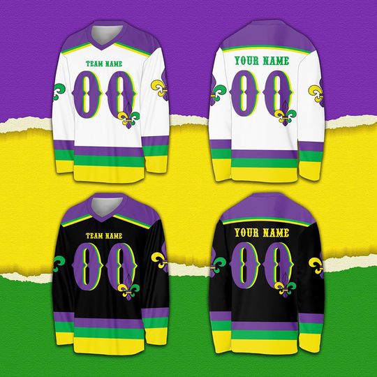 Discover Personalized Mardi Gras Ice Hockey Jersey, Custom Name And Number Hockey Jersey, Mardi Gras Carnival Jersey, Family Matching Shirt