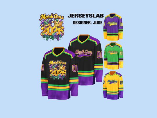 Custom Mardi Gras Hockey Jersey: Personalization Name Number, Mardi Gras Carnival Shirt , Gift For Family Matching