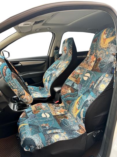 Discover Handmade Van Gogh Style Car Seat Covers: Universal Fit Front Seat Set