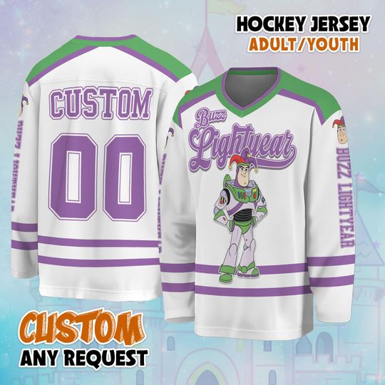 Personalized Buzz Lightyear Mardi Gras Hockey Jersey, Disney Toy Story Buzz Lightyear Jersey, Disney Baseball Team Outfit