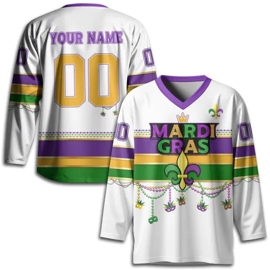 Discover Personalized Happy Mardi Gras  Louisiana Carnival Sport Team Hockey Jersey
