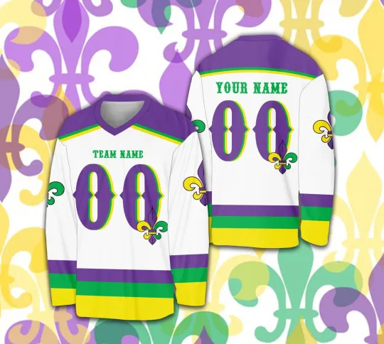 Discover Personalized Mardi Gras 2026 Happy New Orleans Carnival Hockey Jersey
