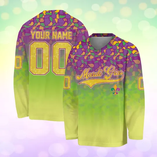 Discover Personalized Mardi Gras 2026 Fleur De Lis Fat Tuesday Carnival Hockey Jersey