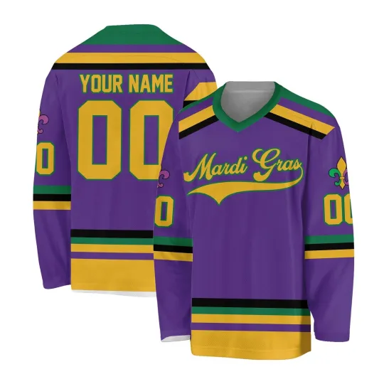 Discover Personalized Happy Mardi Gras  Festival New Orleans Carnival Hockey Jersey
