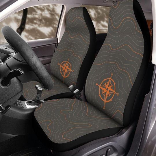 Discover Topographic Map Car Seat Covers for Front Seats Terrain Line Design Adventure Travel Seat Covers for Vehicle Hiking Camping Car Interior