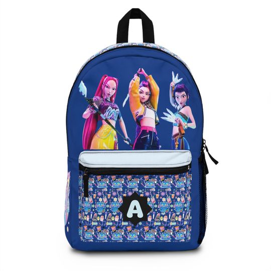 Discover BlueyDad K-Pop Girl Group Backpack, Personalized Initial, black Character Print, Huntrix love