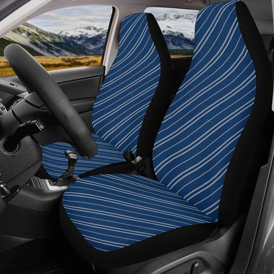 Navy Blue Stripes Car Seat Covers for Vehicles Silver Striped Pattern Auto Seat Covers for Truck Van SUV