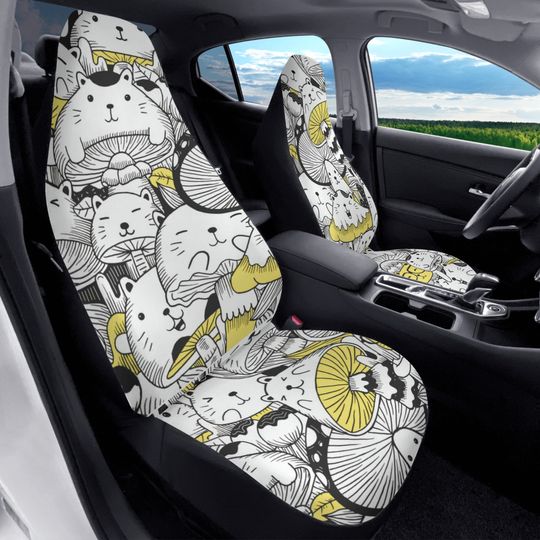 Discover Cat Mushroom Car Seat Cover Set for Vehicle, Anime Car Seat Covers for Women, Kawaii Seat Cover for Car, Cartoon Back Seat Cover