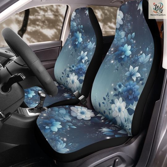 Discover Blue Blossoms Car Seat Covers: Floral Polar Fleece Protector Set
