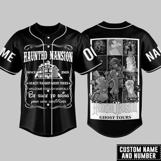 Discover Personalized Haunted Mansion Baseball Jersey, Hitchhiking Ghost Jersey Shirt, Horror Ghost Jersey