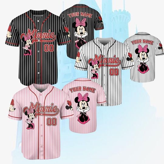 Discover Personalized Disney Minnie Mouse Baseball Jersey, Custom Disneyland Minnie Jersey