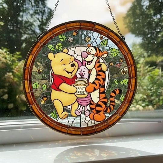 Discover Winnie The Pooh Stained Glass Suncatcher, Pooh & Friends Suncatcher, Cute Pooh Bear Window Hanging Art, Disney Decor Gift, Friendship Gift