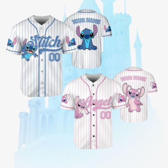 Discover Personalized Disney Stitch And Angel Baseball Jersey, Disney Couple Lovers Shirt, Stitch And Angel Jersey