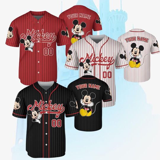 Discover Personalized Disney Mickey Mouse Baseball Jersey, Custom Disneyland Mickey Jersey, Gift for Disney Fans