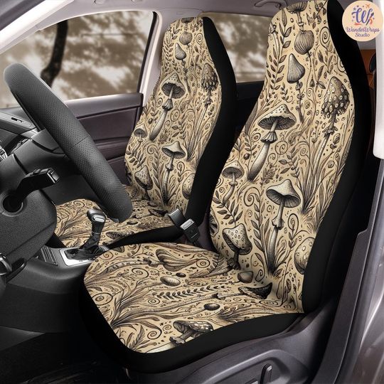 Discover Mushrooms & Magical Botanicals Car Seat Covers (2Pcs): Floral Polar Fleece Protector Set