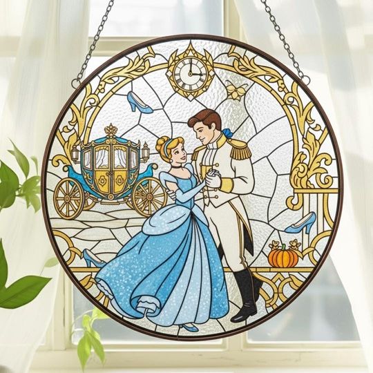 Discover Disney Cinde Stained Glass Suncatcher, Disney Princess Couple Decor, Cinde Suncatcher, Disney Valentine Gift, Cinde Fan Gift