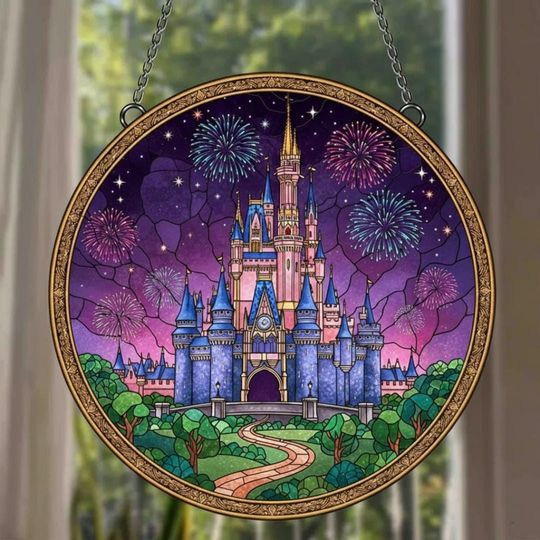 Discover Disney Castle Stained Glass Suncatcher, Disneyland Suncatcher Decor, Magic Kingdom Suncatcher, Disney Fan Window Decor Magical Kingdom