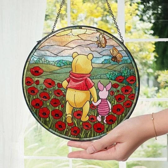 Discover Disney Pooh & Piglet Home Decor, Pooh And Friends Stained Glass Suncatcher, Best Friends Stained Glass Suncatcher, Friendship Suncatcher