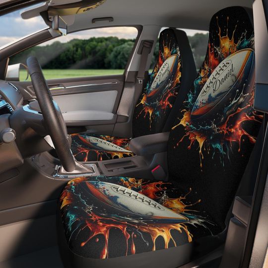 Discover Personalized Rugby Ball Car Seat Covers |Custom Name On 2 Fronts Auto seats covers