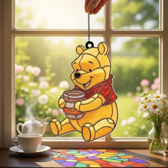 Discover Winnie The Pooh Faux Stained Suncatcher, Disney Pooh Home Decor, Disney Bear Acrylic Suncatcher Window Hanging, Cute Bear Window Hanging Art