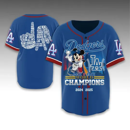 Discover 2025 Mickey Dodgers World Series Back-to-Back Champions Baseball Jersey
