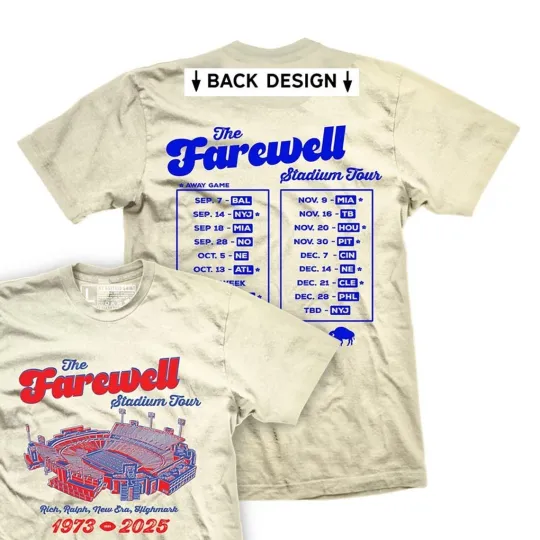 Discover Bills Farewell Stadium Tour Unisex T-Shirt Natural, Football Tee DTG Print