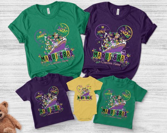 Discover Personalized Mickey And Friends Disney Mardi Gras Cruise Shirt, Disney Cruise Family Happy Mardi Gras Carnival 2026 Shirt SL4X06