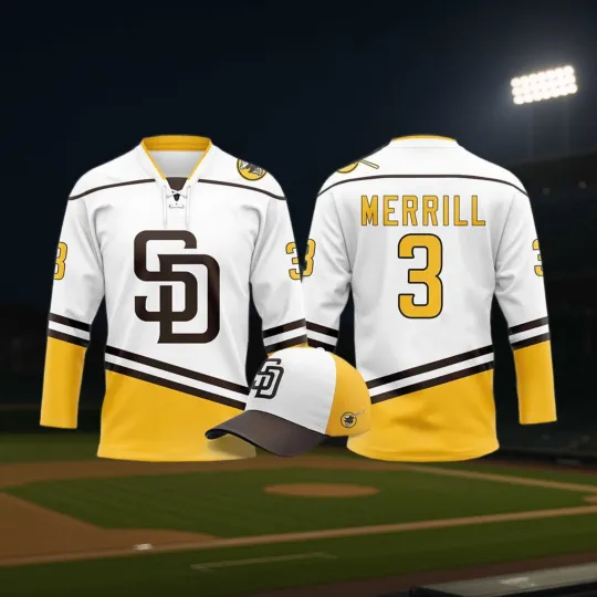 Discover SD Padres Jackson Merrill Hockey Night Jersey 2025 Giveaway Men's Hockey Jersey
