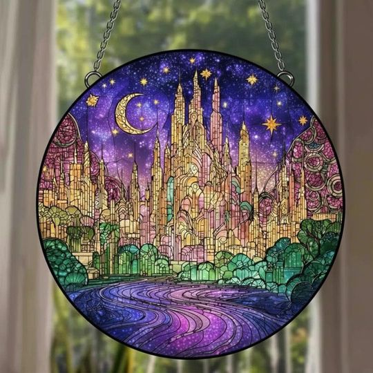 Discover Disneyland Stained Glass Suncatcher Decor, Disney Castle Suncatcher, Magic Kingdom Suncatcher, Disney Fan Window Decor, Disneyland Night