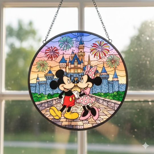 Discover Personalized Mickey Couple Stained Glass Suncatcher, Disneyland Couple Suncatcher, Anniversary Gift Couple, Mickey & Minni Disneyland Gift