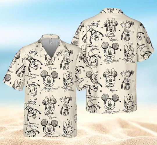 Discover Disney Mickey And Friends Signature Hawaiian Shirt, Mickey Mouse Donald Duck Goofy Hawaii Shirt