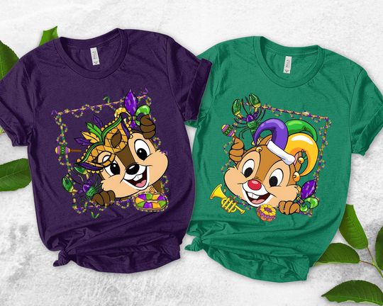 Discover Chip And Dale Disney Mardi Gras Shirt, Double Trouble Mardi Gras Carnival 2026 , WDW Disneyland Family, New Orleans Fat Tuesday SL4X12