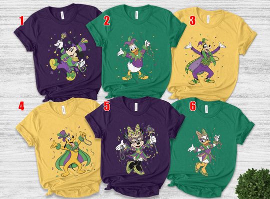 Discover Personalized Mickey And Friends Disney Mardi Gras Shirt, Mardi Gras Carnival 2026 Shirt, WDW Disneyland Family Mardi Gras SL4X10