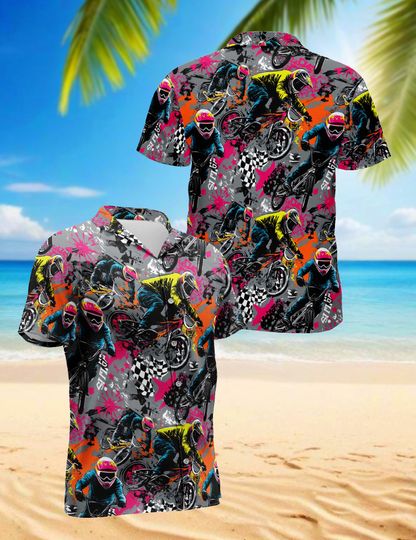 Discover Bicycle Freestyle Pop Art Hawaiian Shirt, Colorful Cycling Aloha Shirt, Funny Summer Shirt, Unisex Beach Outfit