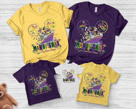 Discover Personalized Mickey And Friends Disney Mardi Gras Cruise Shirt, Disney Cruise Family Happy Mardi Gras Carnival 2026 Shirt SL4X06