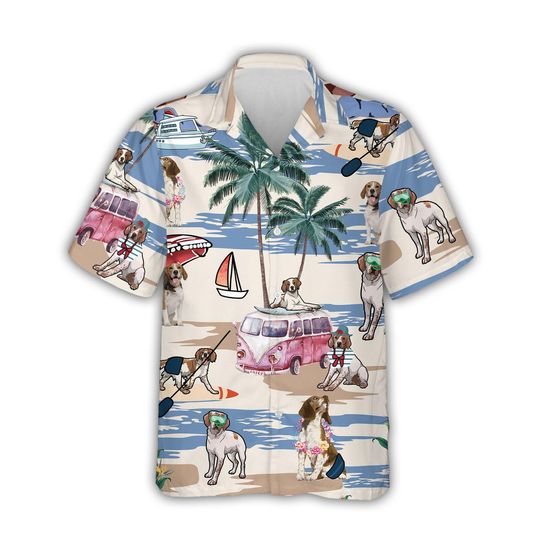 Discover Brittany Dog Hawaiian Shirt, Brittany Spaniel Beach Aloha Shirt, Cute Hunting Dog Shirt, Unisex Pet Lover Summer Shirt