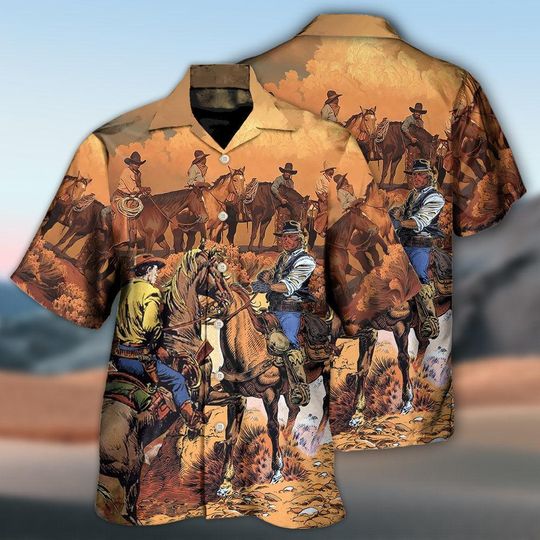 Discover Cowboy Western Riding Horse Hawaiian Shirt, Rodeo Horse Aloha Shirt, Western Beach Shirt, Unisex Summer Vacation Outfit