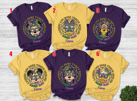 Discover Personalized Mickey And Friends Disney Mardi Gras Shirt, Mardi Gras Carnival 2026 Shirt, WDW Disneyland Family Mardi Gras SL4X01