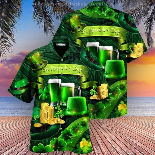 Discover Mens St Patricks Day Hawaiian Shirt, Lucky Irish Beer Shamrock Button Down Party Shirt