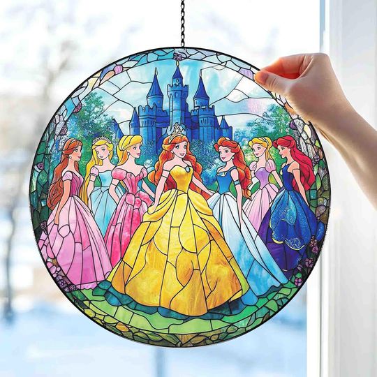 Discover Disney Princess Glass Suncatcher, Magical Fairy Tale Window Decor, Gift for Disney Lovers & Princess Fans, Christmas Decor, Gift For Kids