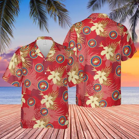 Discover US Marine Corps Aloha Shirt: Patriotic Military Hawaiian Shirt