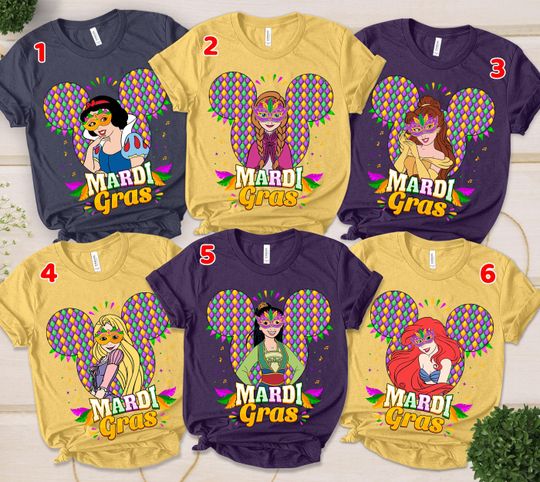 Discover Mardi Gras Princess Shirt, Disney Mardi Gras Shirts, Princess Festival, Rapunzel, Moana, Ariel, Cinde Carnival Shirts ULAB09