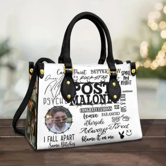 Discover Post Malone Leather Handbag, Music Lyrics Tote Bag, Hip Hop Fan Gift