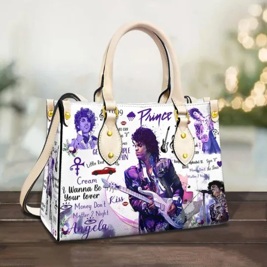 Prince Leather Handbag, Pur Rain Music Tote Bag, Iconic Pop Rock Fan Gift