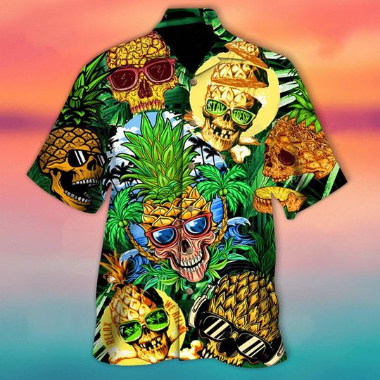 Pineapple Skull Hawaiian Shirt, Tropical Aloha Shirt, Summer Vacation Shirt