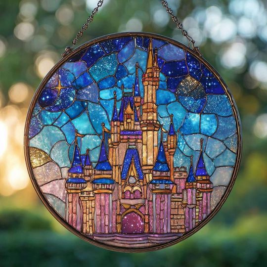 Discover Disneyland Castle Stained Glass Suncatcher, Magic Kingdom Window Decor, Disney Fan Gift, Fairytale Castle Hanging Window Art