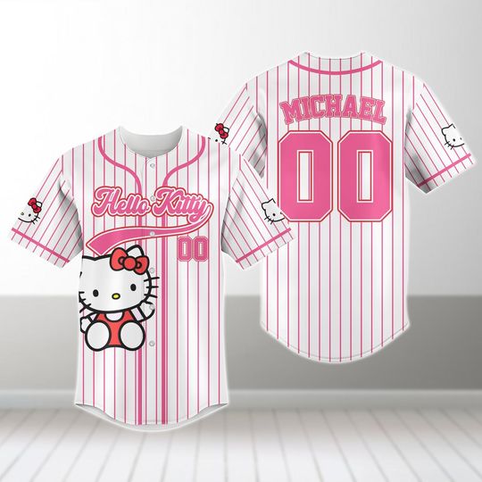 Discover Personalized Hello Kitty Baseball Jersey, Custom Kitty Cat Baseball Shirt, Movie Cartoon Jersey Shirt, Cute Gifts For Her Women Girls
